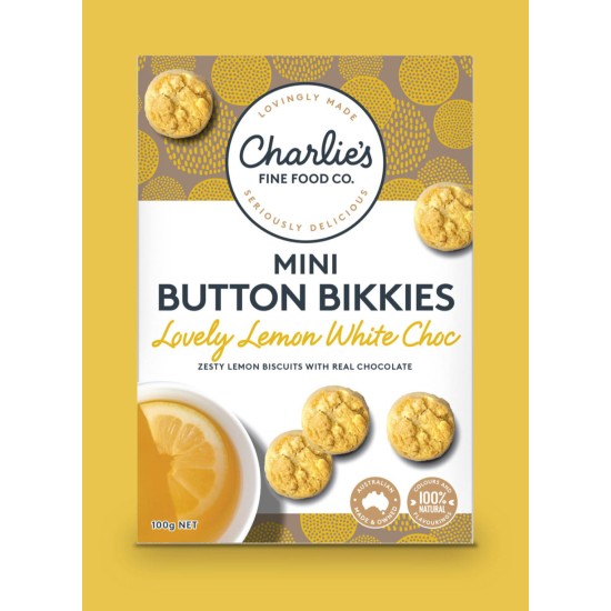 Charlie's Fine Food Co. Lovely Lemon White Choc Mini Button Bikkies (110 g)